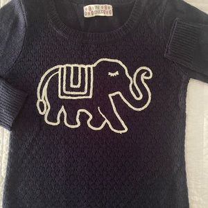 Very Cute Pink Elephant Textured Navy Long Sleeve Sweater/Embroidered Elephant